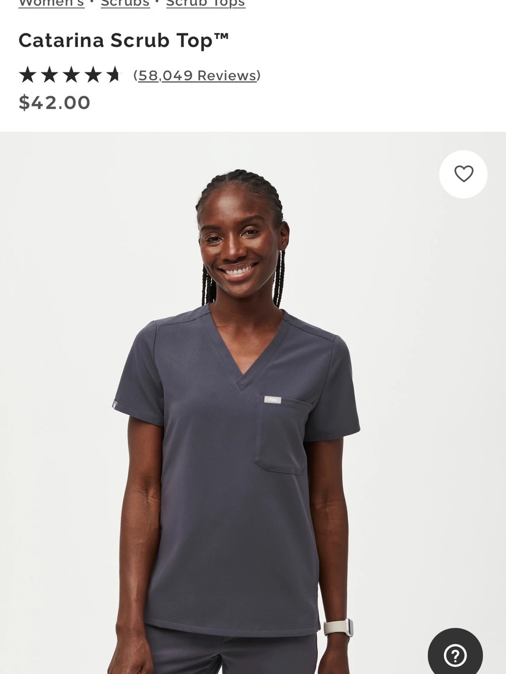 Figs Catarina Scrub Top in Charcoal Gray size Medium